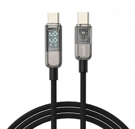 สายชาร์จถัก UVOLT WC-108C USB-C TO USB-C ยาว 1.2 เมตร พร้อมจอแสดงผลดิจิตอล LED_0